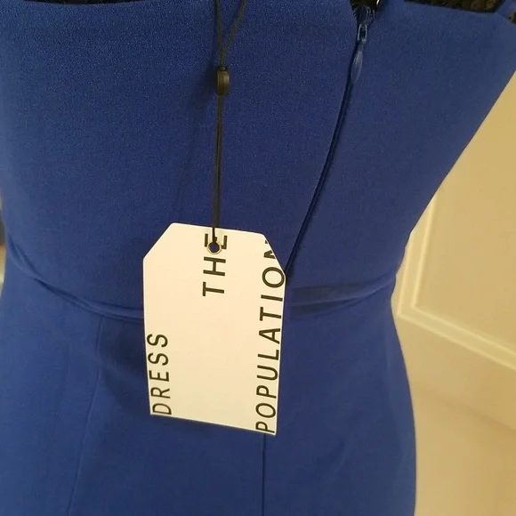 NWT! Dress The Population Micaela Electric Blue 💙 Sheer Inset Body-Con Dress XS - Picture 16 of 16